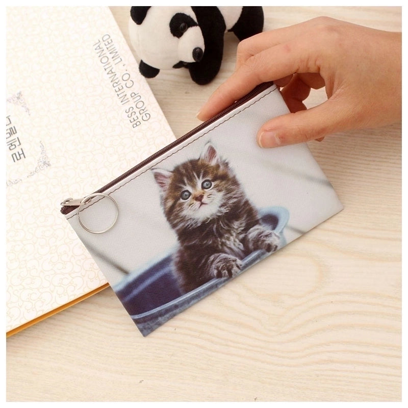 3 Pieces Women's Cat Pu Leather Zipper Coin Purses
