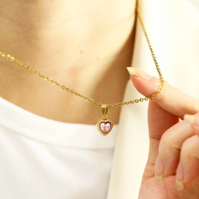 Titanium Steel Minimalist Heart Shape Zircon Pendant Necklace