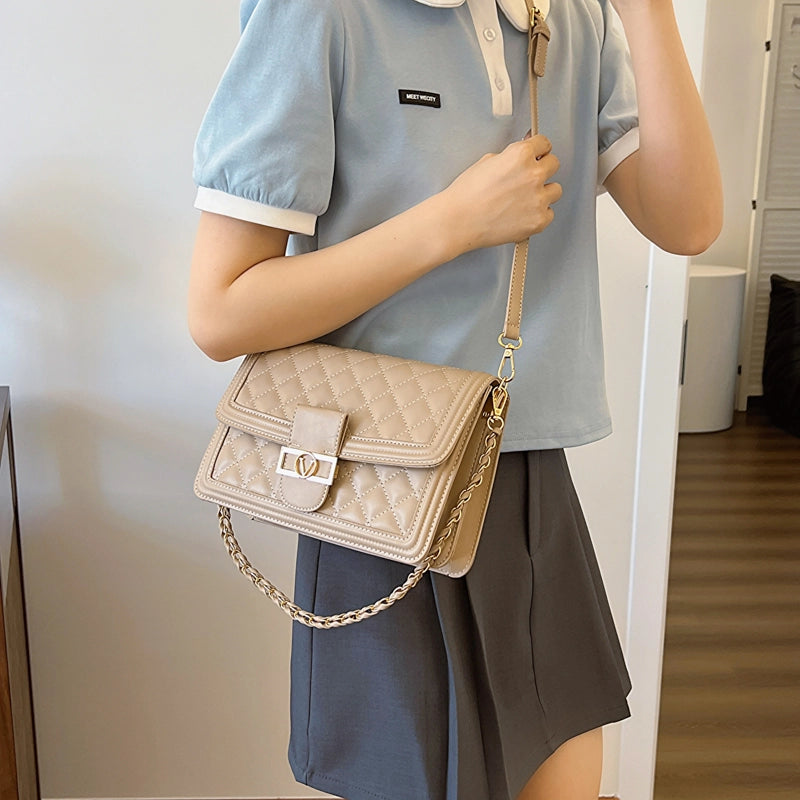 Women's Medium Pu Leather Solid Color  Basic Classic Style Square Flip Cover Crossbody Bag