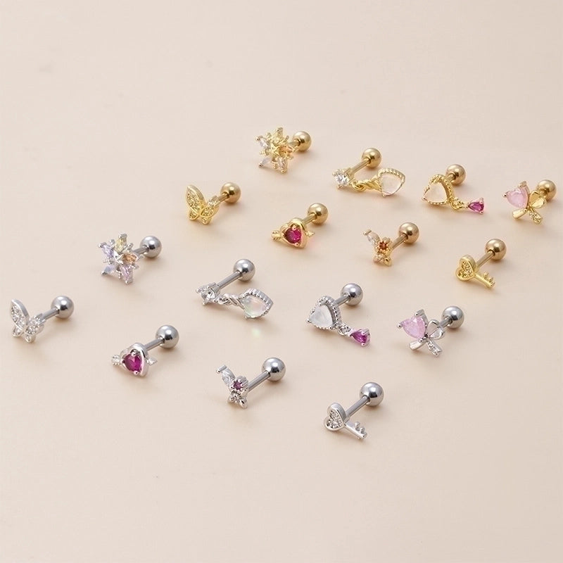 1 Piece Ear Cartilage Rings & Studs Fashion Heart Shape Butterfly 316L Stainless Steel  Copper Plating Inlay Zircon