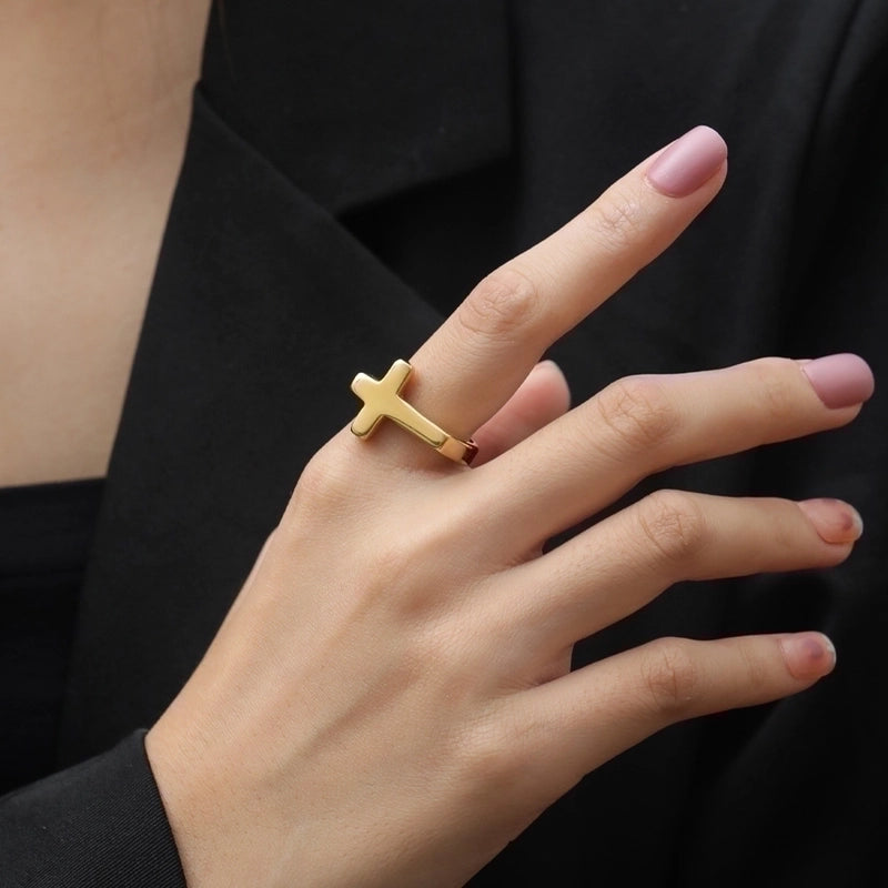 Titanium Steel Minimalist Cross Plating Rings