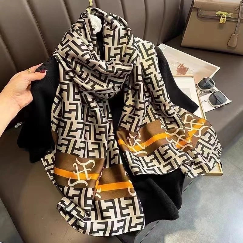 Women's Classic Style Flower Satin Printing Scarf