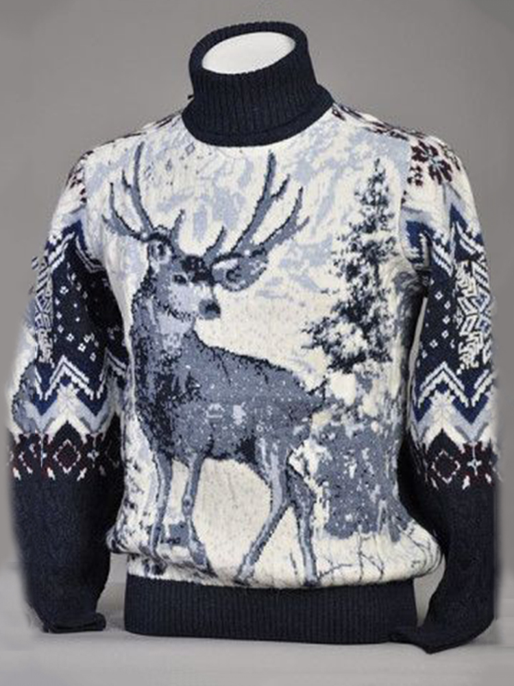 Vintage Warm Knitted Animal Jacquard Iceland Turtleneck Sweater