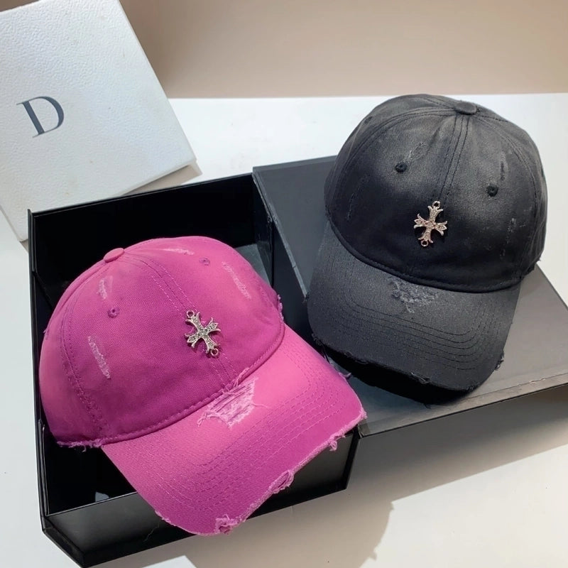 Women's Retro Streetwear Cross Rhinestone Curved Eaves Baseball Cap