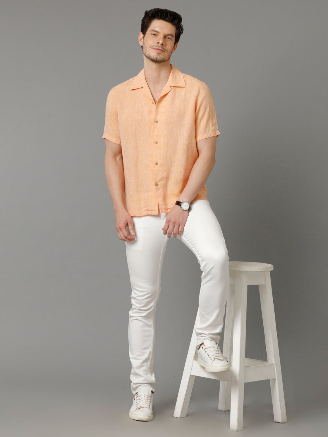 Mens Regular Fit Solid Orange Casual Linen Shirt (LACH)