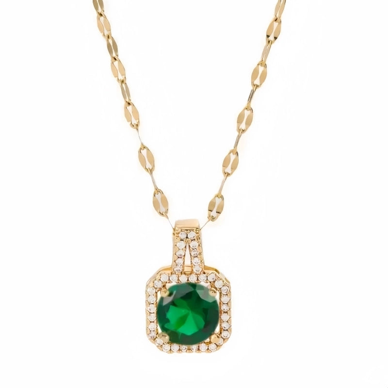 201 Stainless Steel White Gold Plated Gold Plated Classic Style Plating Inlay Square Glass Zircon Pendant Necklace