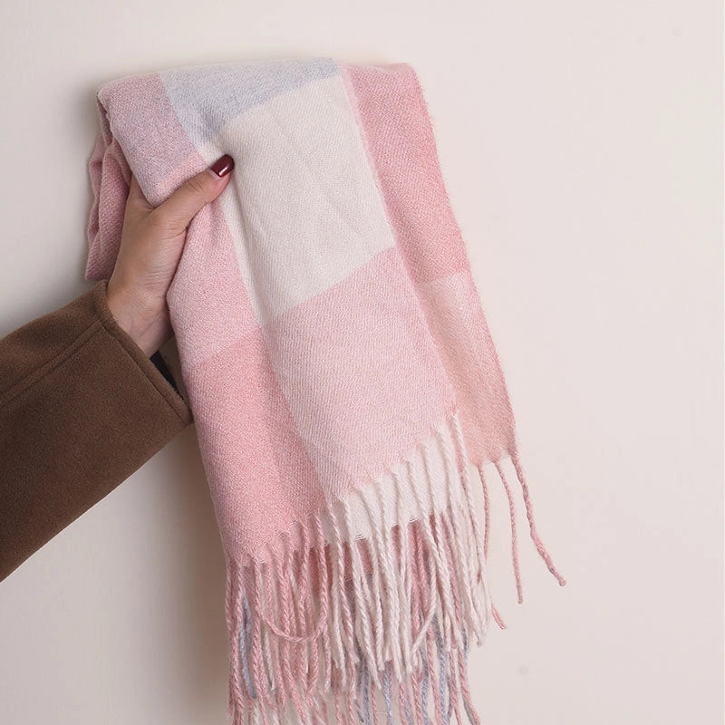 Unisex Lady Lattice Imitation Cashmere Tassel Scarf
