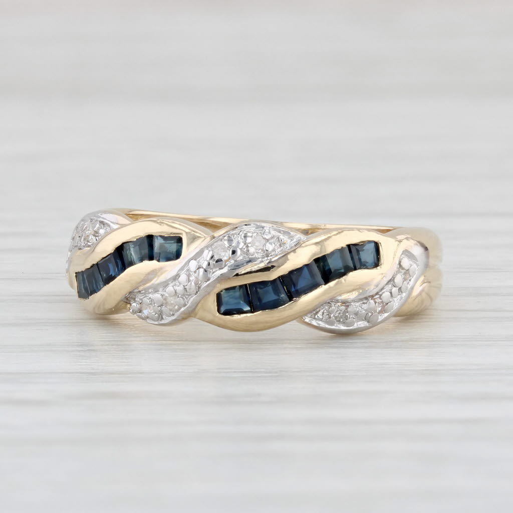 0.61ctw Blue Sapphire Diamond Woven Ring 14k Yellow Gold Size 6