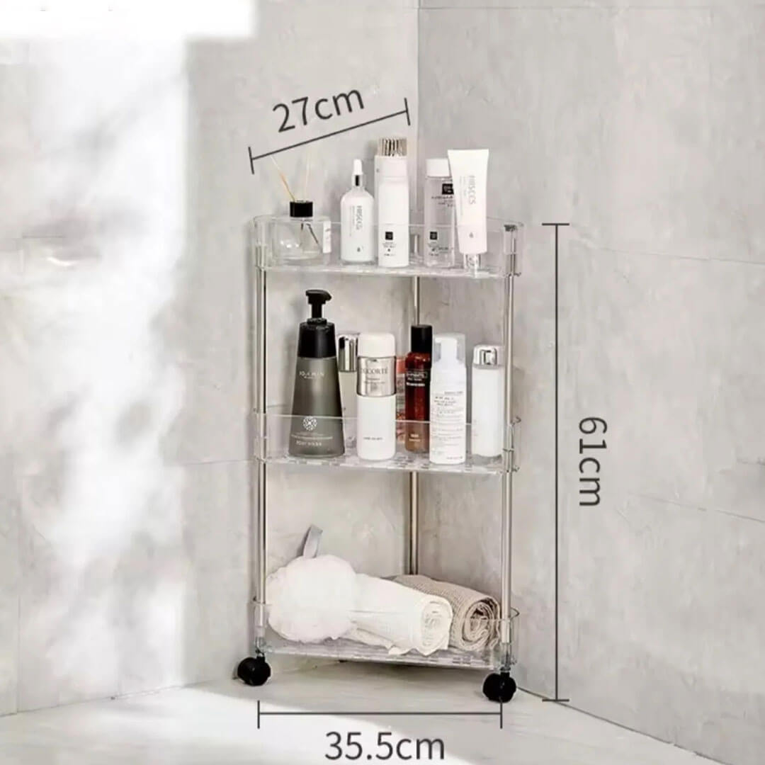 3-Tier Transparent Rolling Organizer Cart