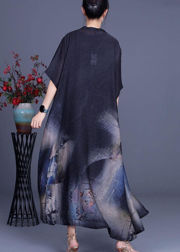 Elegant Black Print Silk Cardigans Braces Skirt Two Pieces Set