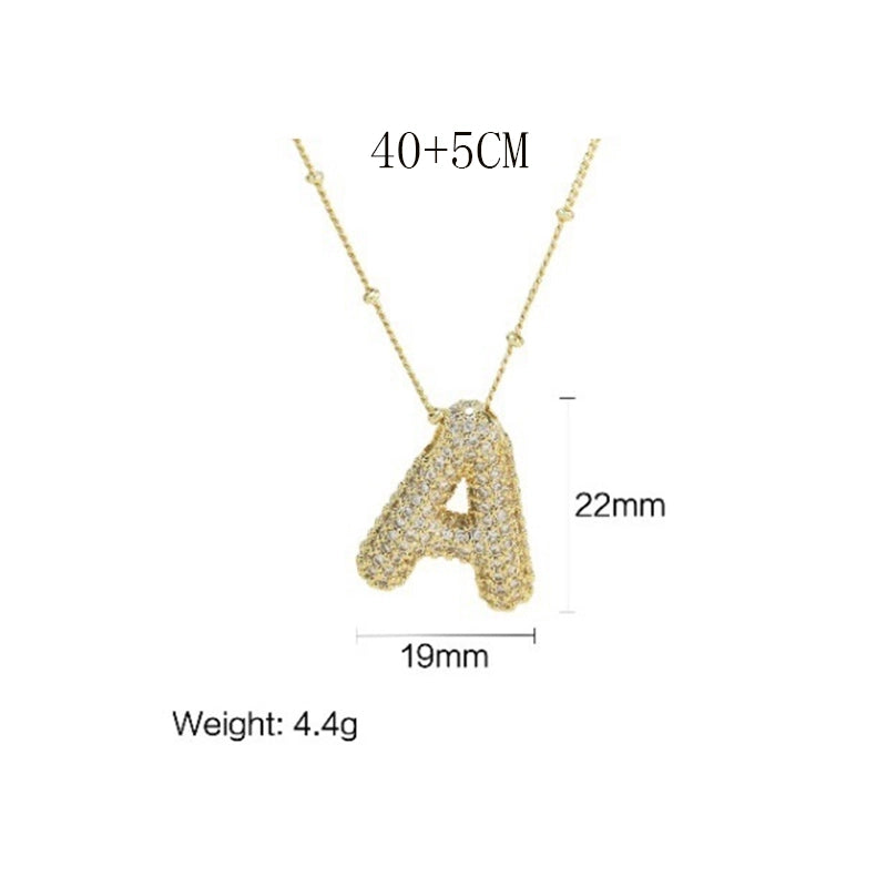 Europe And America  Hot Sale Fashion 26 English Letters Pendant Necklace Copper Micro Inlaid Zircon Balloon Letter Collarbone Necklace Choker Pendant