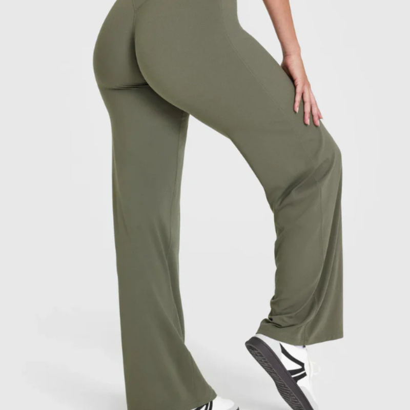 High Rise Straight Pants with Stretch Fit and Soft Touch Fabric
