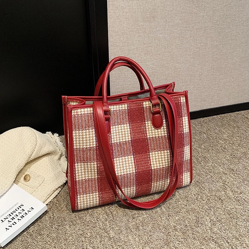 Women's Pu Leather Color Block Lattice Preppy Style Classic Style Streetwear Sewing Thread Square Open Handbag