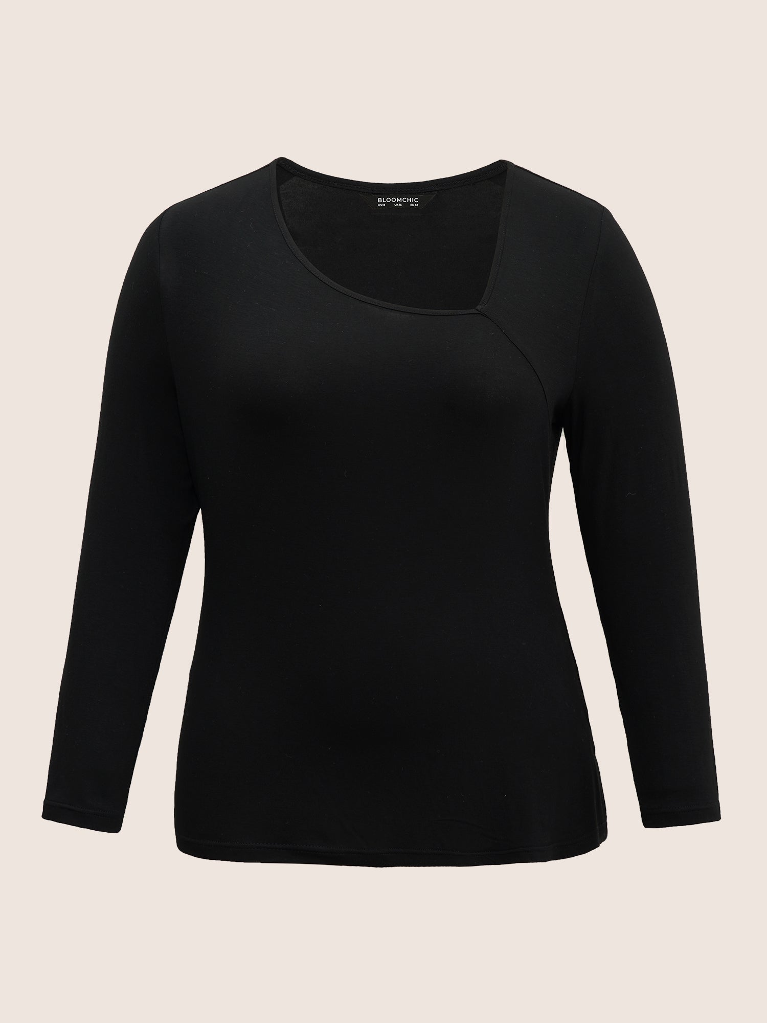 Solid Asymmetrical Neck Knit T-shirt