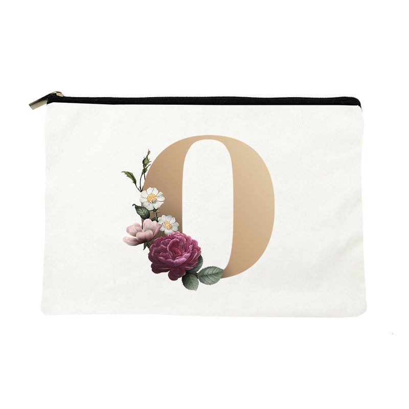 Letter Flower Makeup Bag Personalized Style English Letters Hand-held Cosmetic Bag Canvas Bag