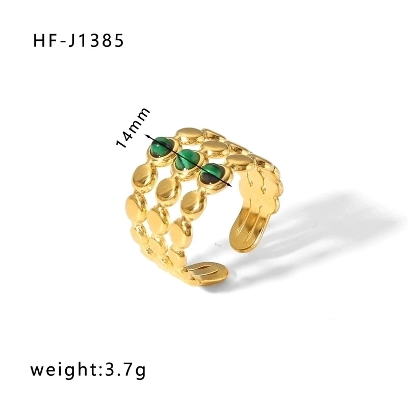Stainless Steel 18K Gold Plated Basic Vintage Style Plating Inlay Round Natural Stone Open Rings