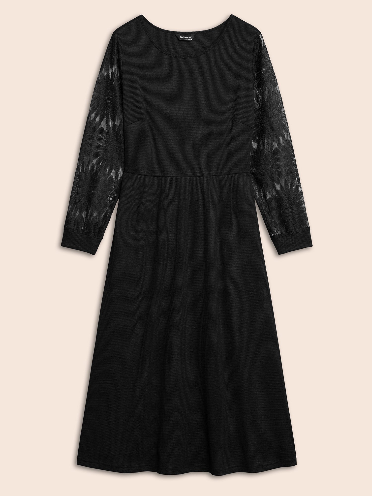 Sheer Textured Sleeve Waist Cinched Midi Dress