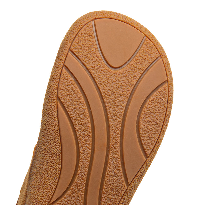 Soft Leather Mary Jane Shoes Rubber-toe Casual Flats with Velcro Strap in Yellow Brown