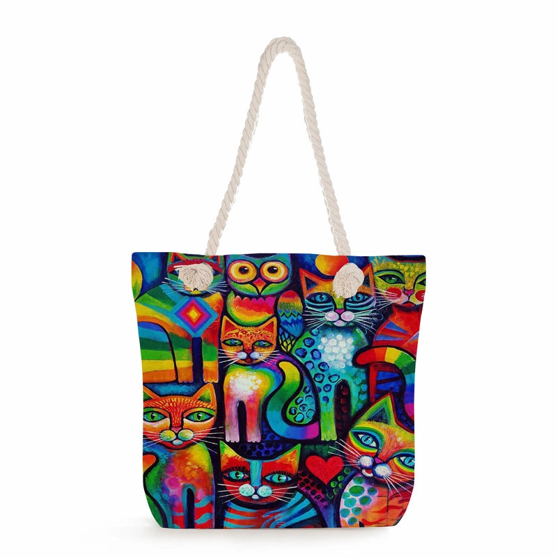 Women's Medium Linen Cartoon Elegant Basic Classic Style Square Zipper Canvas Bag