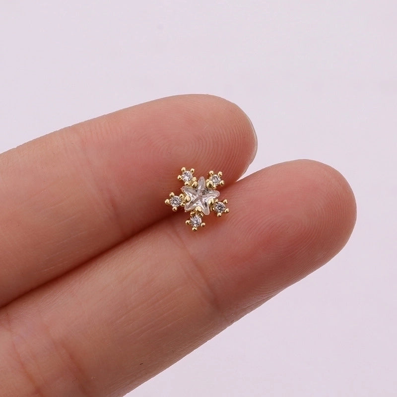 5 Pieces Ear Cartilage Rings & Studs Snowflake Copper Inlaid Shell