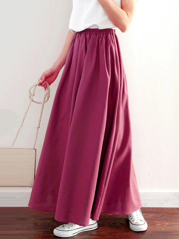 A-Line Loose Elasticity Solid Color Skirts Bottoms