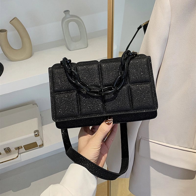 Women's Medium Sequin Solid Color Streetwear Square Magnetic Buckle Crossbody Bag