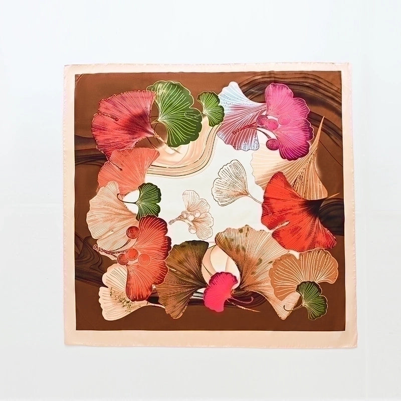 Women's Casual Ginkgo Leaf Satin Printing And Dyeing Printing Silk Scarf