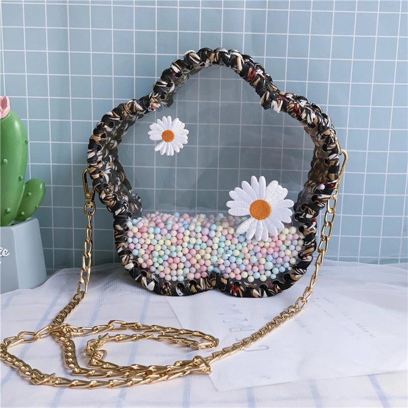 Women's Small Arylic Flower Cute Round Open Crossbody Bag