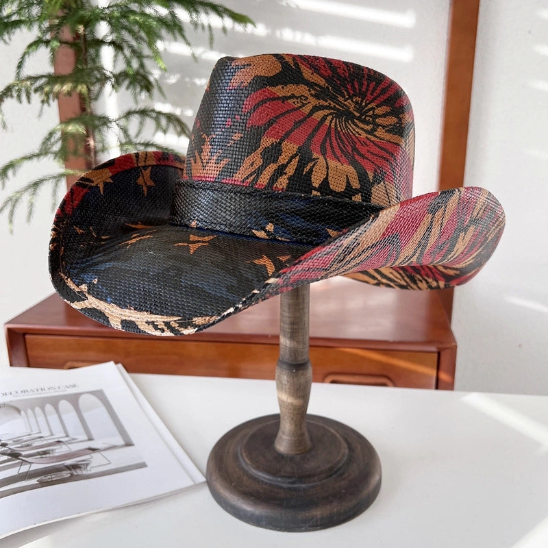 Fashion Personality Knight Hat Women's Summer Outdoor Sun Hat Western Denim Sun Protection Straw Hat Men's Fashion Punk Hat