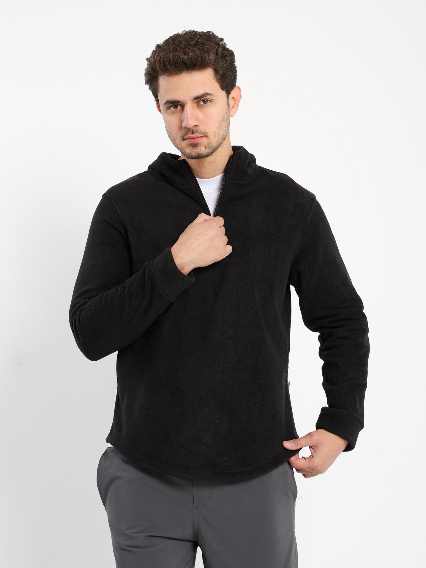 Mock Neck Hoodie with Zipper Closure