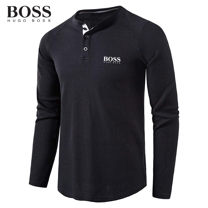 BOSS Men-s Autumn Winter Henry Collar Long-Sleeved T-shirt