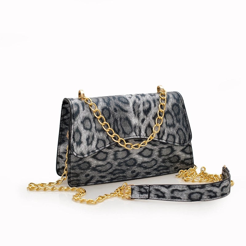 Women's Medium PU Leopard Streetwear Sewing Thread Square Zipper Shoulder Bag