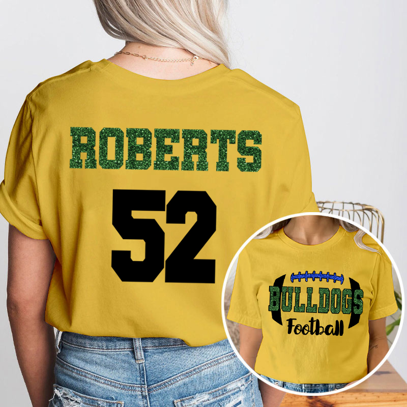 Personalized Mascot Name And Number Football Game Day Teacher Two Sided T-Shirt