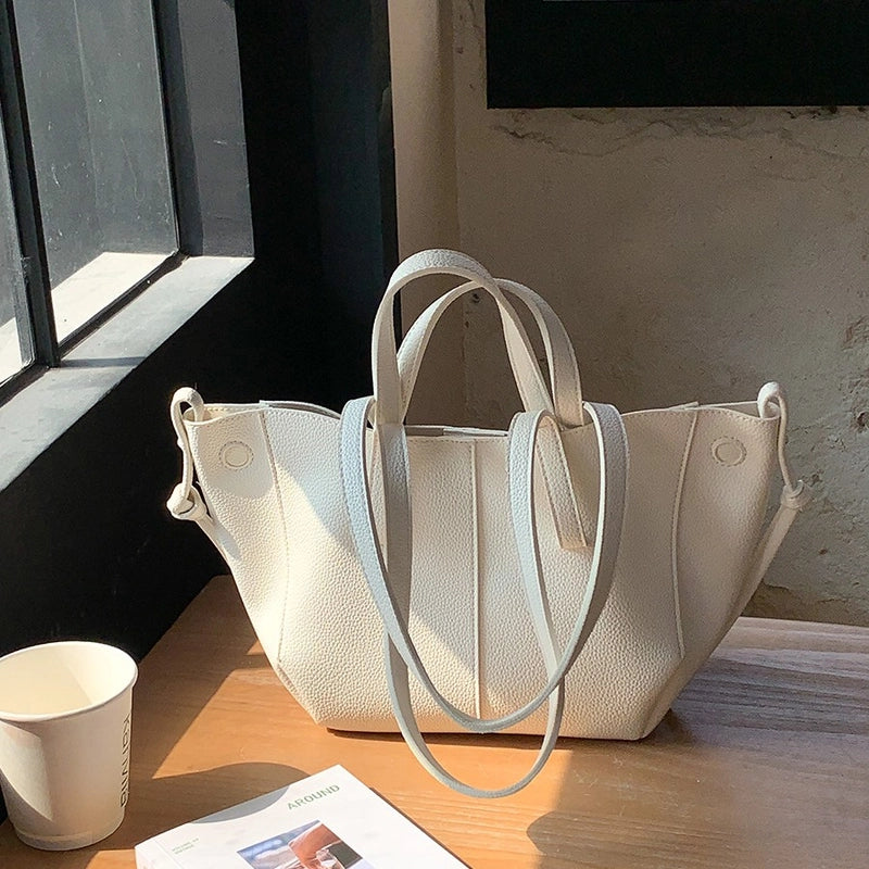 Women's Large Pu Leather Solid Color Basic Classic Style Bucket Magnetic Buckle Tote Bag