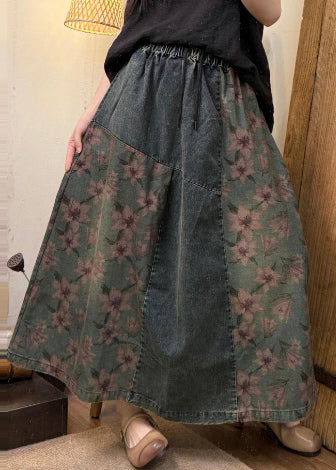 Boho Blue Oversized Patchwork Denim A Line Skirt Summer