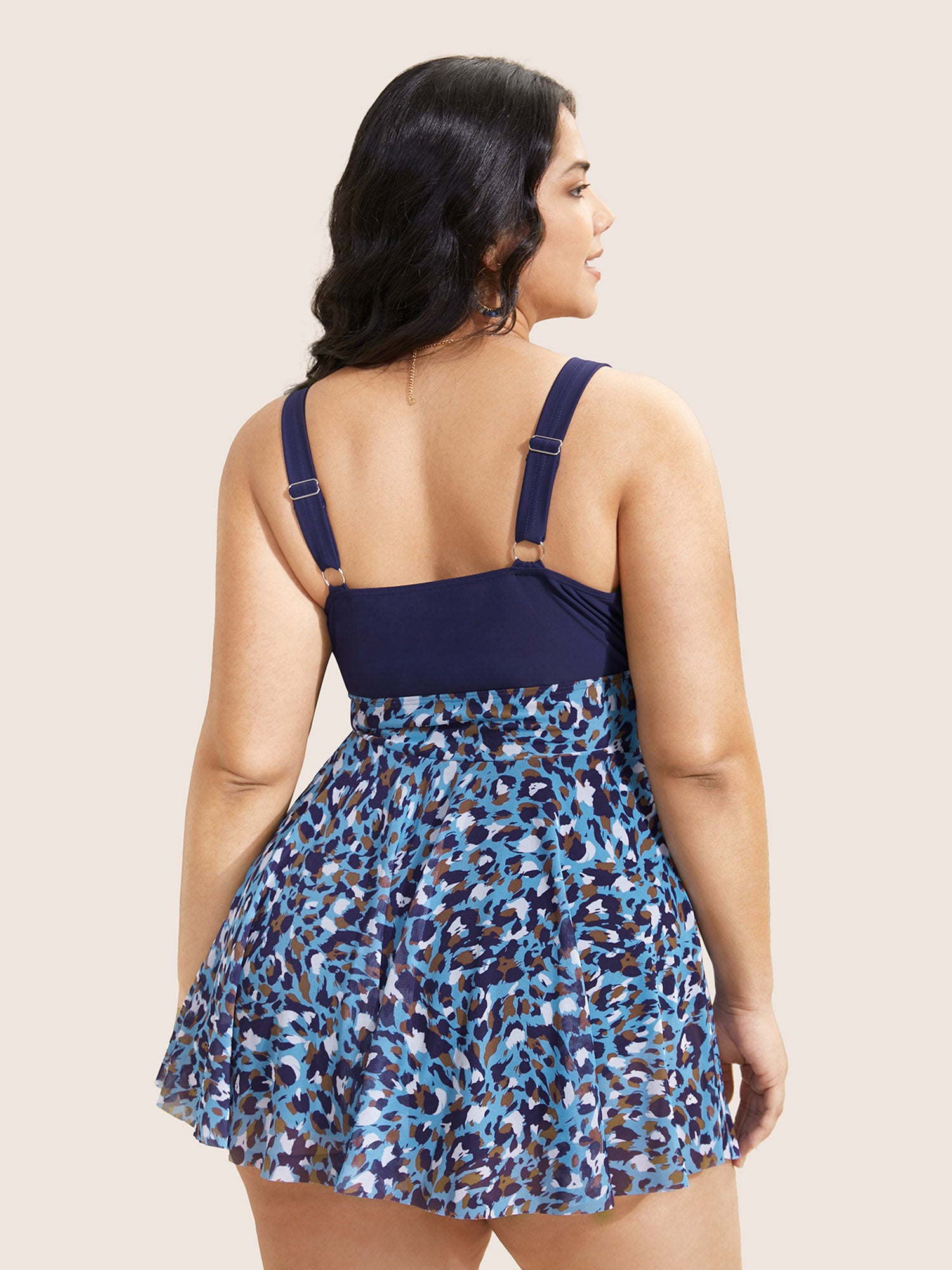 V Neck Leopard Print Patchwork Swim Dress