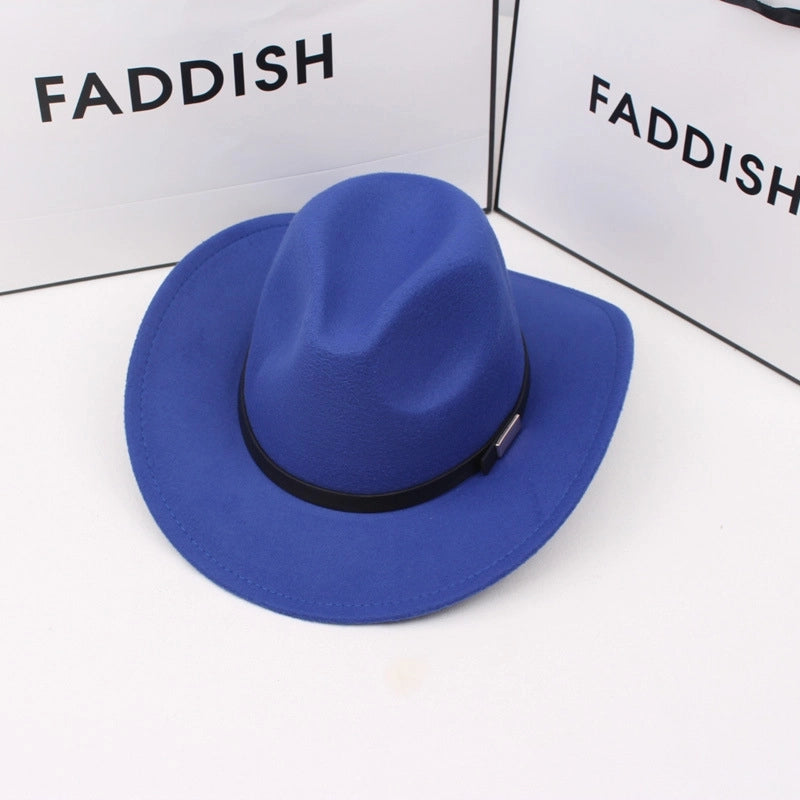 Autumn And Winter Woolen Western Cowboy Hat Retro Versatile Black Big Brim British Jazz Top Hat Stage Performance Props