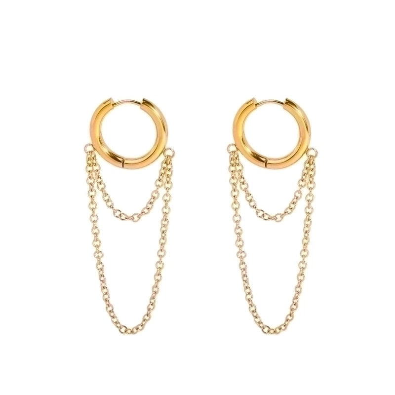 1 Pair Retro French Style Round Tassel Plating 201 Stainless Steel 18K Gold Plated Drop Earrings