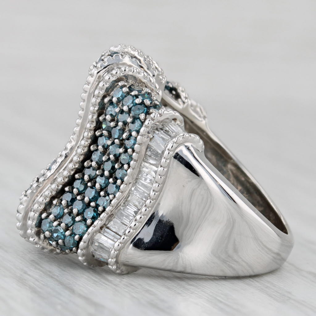 1.80ctw Blue White Diamond Ring 10k White Gold Size 6 Cocktail
