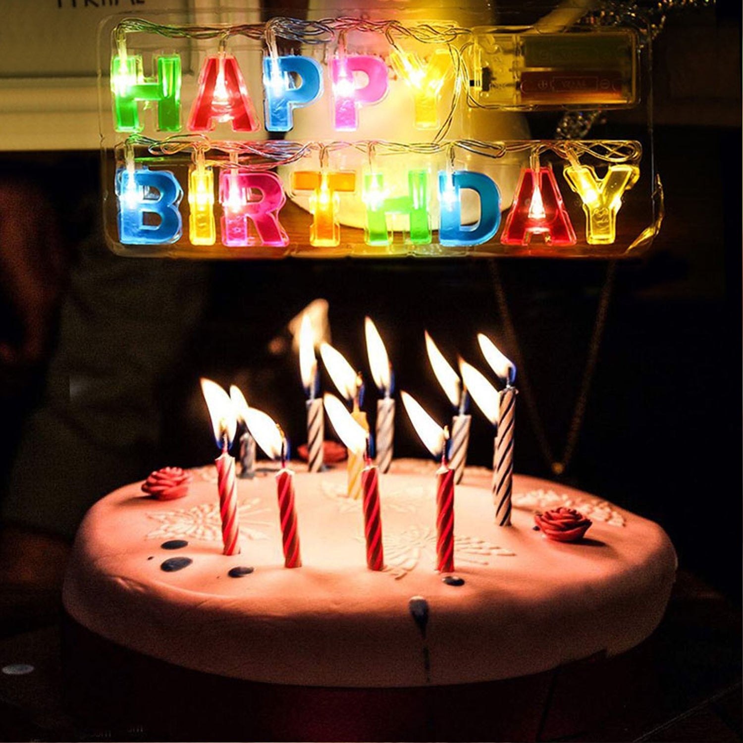 Decoratives Plastic Happy Birthday 13 LED Letter Battery Operated String Lights. Outdoor String Lights (Multicolour)