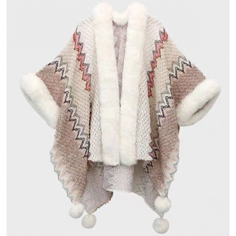Women's Minimalist Classic Style Color Block Knit Patchwork Shawl