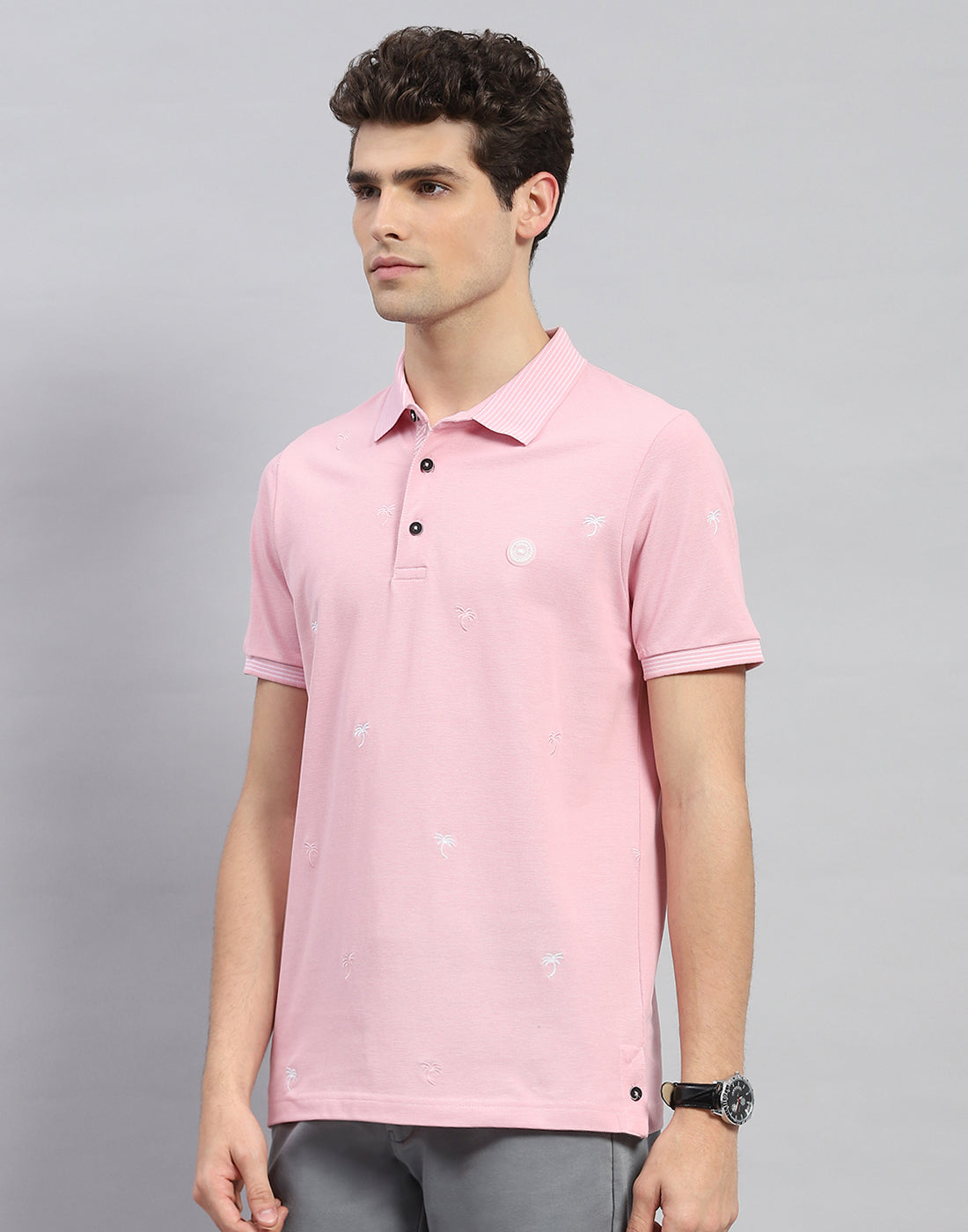 Men Pink Solid Polo Collar Half Sleeve T-Shirt