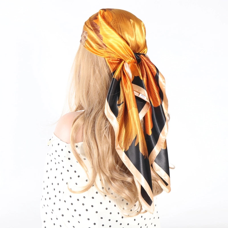 Women's Tropical Color Block Satin Silk Scarf Kerchief