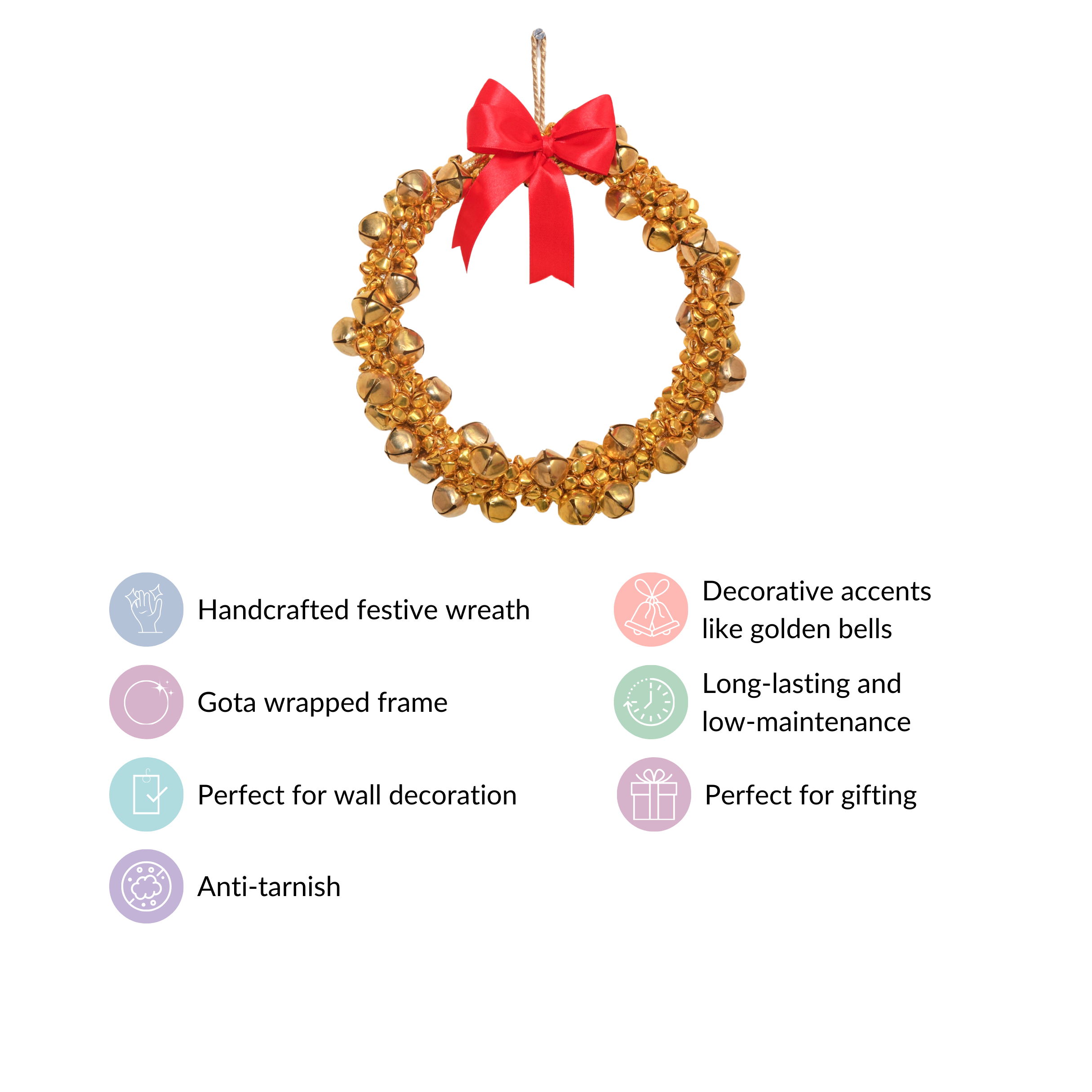 Gold Wreath With Bells 8 Inch