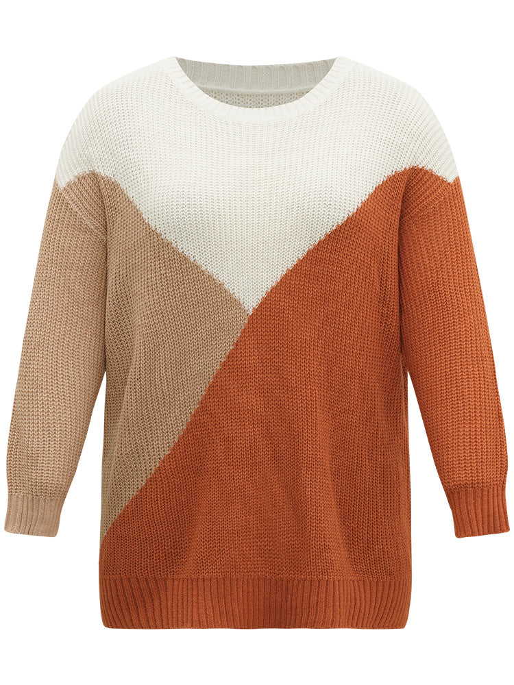 Colorblock Split Side Drop Shoulder Pullover
