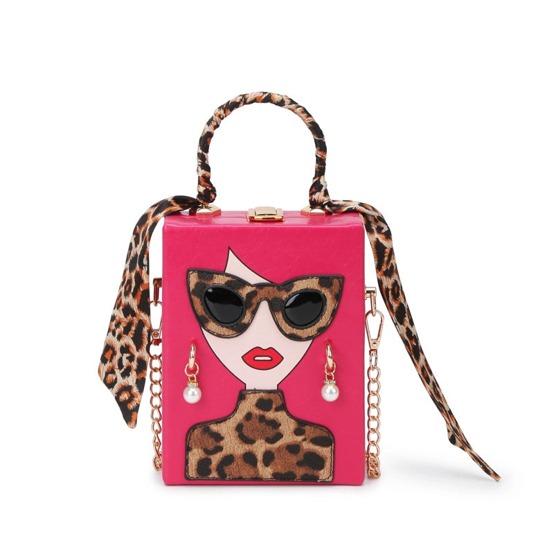 Women's Pu Leather Human Leopard Streetwear Square Lock Clasp Shoulder Bag