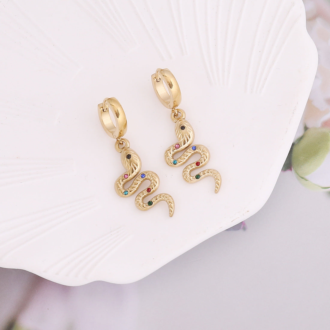 Women Retro Vintage Snake Shape Stainless Steel Electroplating Earrings