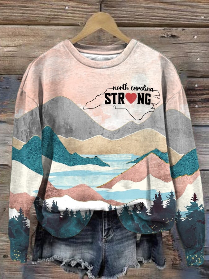 Women'S North Carolina Stronger Print Round Neck Sweatshirt