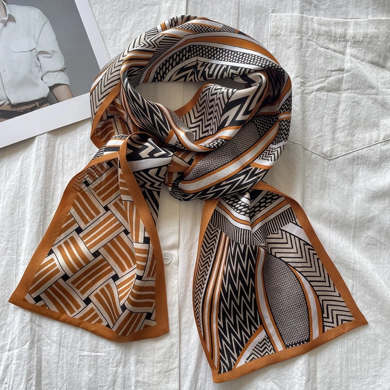 Women's Basic Classic Style Color Block Silk Printing Silk Scarf
