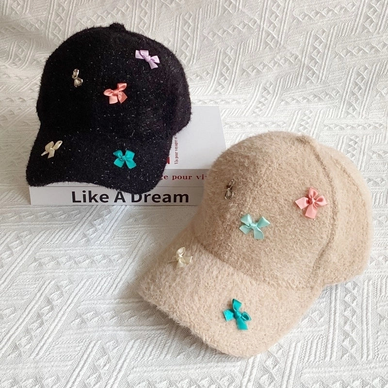 Women's Cute Sweet Solid Color Bow Knot Curved Eaves Baseball Cap